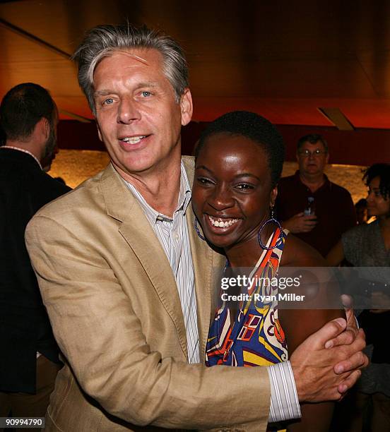 Artistic Director Michael Ritchie and Playwright Danai Gurira pose during the opening night party for "Eclipsed" at the Center Theatre Group's Kirk...