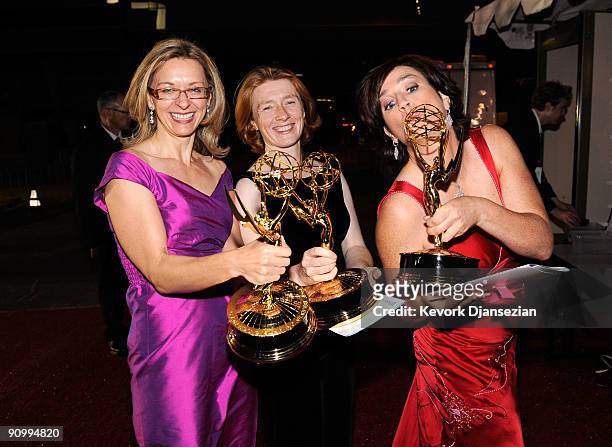 Producers Anne Pivcevic, Lisa Osborne and director Dearbhla Walsh of 'Little Dorrit' backstage at the 61st Primetime Emmy Awards held at the Nokia...
