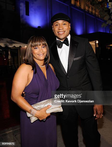 Singer/actor LL Cool J and guest backstage at the 61st Primetime Emmy Awards held at the Nokia Theatre on September 20, 2009 in Los Angeles,...
