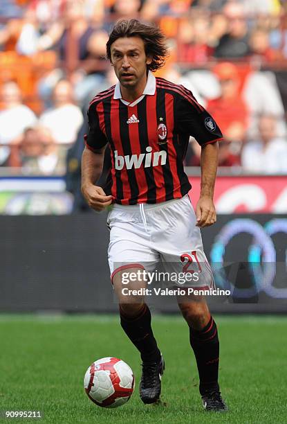 Andrea Pirlo of AC Milan in action during the Serie A match between AC Milan and Bologna FC at Stadio Giuseppe Meazza on September 20, 2009 in Milan,...