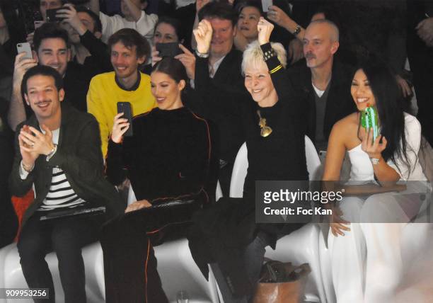 Vincent Dedienne, Iris Mittenaere, Tonie Marshall and singer Anggun attend the Jean-Paul Gaultier Haute Couture Spring Summer 2018 show as part of...