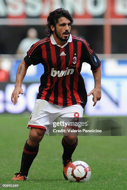 Gennaro Gattuso of AC Milan in action during the Serie A match between AC Milan and Bologna FC at Stadio Giuseppe Meazza on September 20, 2009 in...