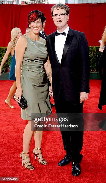 Actor Rainn Wilson and writer Holiday Reinhorn arrive at the 61st Primetime Emmy Awards held at the Nokia Theatre on September 20, 2009 in Los...