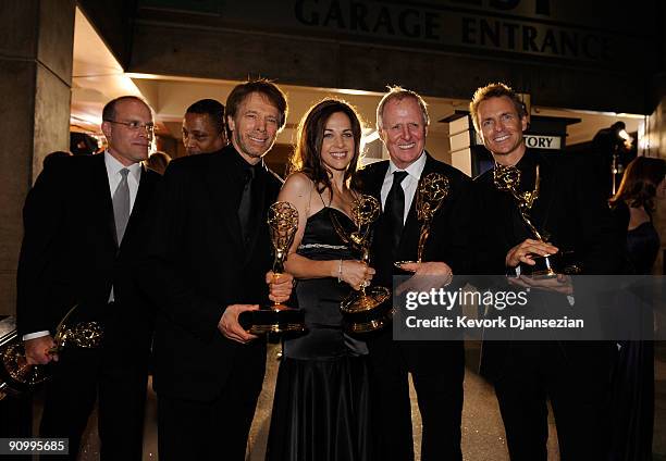 Executive Producers Jonathan Littman, Jerry Bruckheimer, Elise Doganieri, Bertram van Munster and Producer Phil Keoghan of "The Amazing Race" pose...