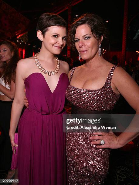 Actress Ginnifer Goodwin and Marcia Gay Harden attend HBO's post Emmy Awards reception at the Pacific Design Center on September 20, 2009 in West...