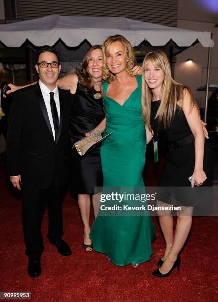 Actress Jessica Lange, winner of Outstanding Actress in a Miniseries or a Movie for "Grey Gardens," and guests backstage at the 61st Primetime Emmy...