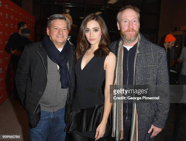 Ted Sarandos, Netflix Chief Content Officer, Emmy Rossum and Matt Walsh attend the "A Futile And Stupid Gesture" Premiere during the 2018 Sundance...