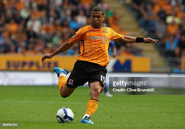 Geovanni of Hull City in action during the Barclays Premier League match between Hull City and Birmingham City at the KC Stadium on September 19,...