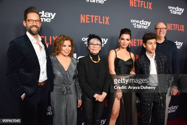 Todd Grinnell, Justina Machado, Rita Moreno, Isabella Gomez, Marcel Ruiz and Stephen Tobolowsky attend the premiere of Netflix's 'One Day At A Time'...