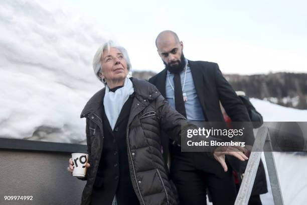 Christine Lagarde, managing director of the International Monetary Fund , arrives for a Bloomberg Television interview on day three of the World...