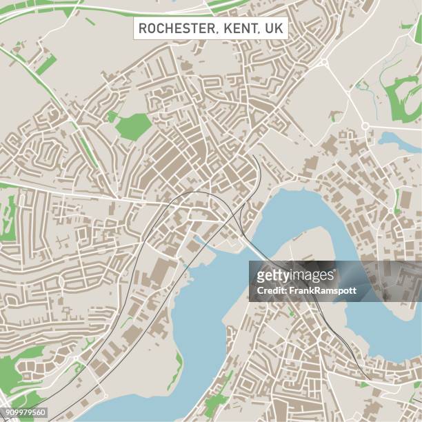 rochester kent uk city street map - river medway stock illustrations