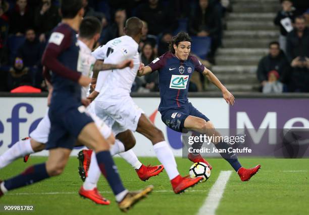 Edinson Cavani of PSG during the French National Cup match between Paris Saint Germain and En Avant Guingamp at Parc des Princes on January 24, 2018...