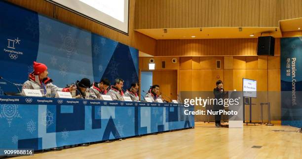 Jan 23, 2018-Pyeongchang, South Korea-Jang Yu Jung of Olympic Opening ceremony vice director briefing about opening ceremony at Alpensia Main Press...