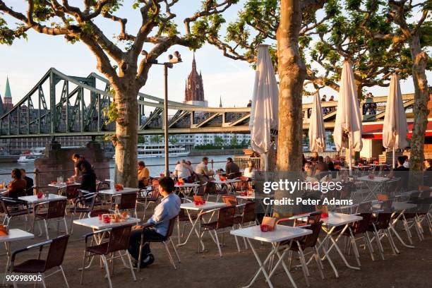 cafe & beer garden, frankfurt, germany - frankfurt cafe stock pictures, royalty-free photos & images