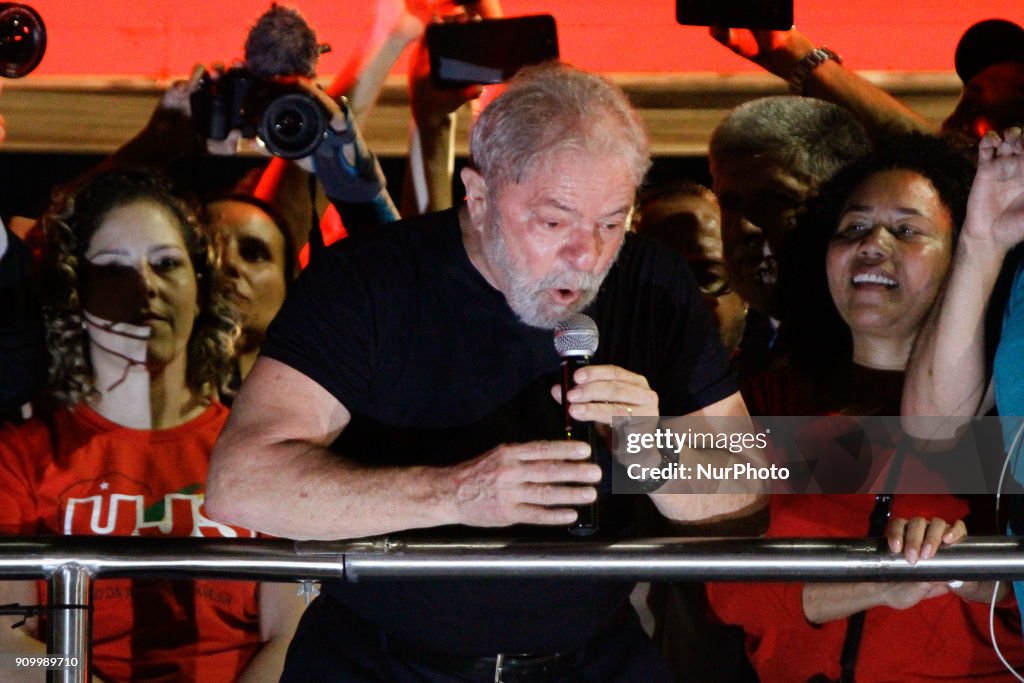 Former President Luiz Inacio Lula da Silva speaks in Sao Paulo