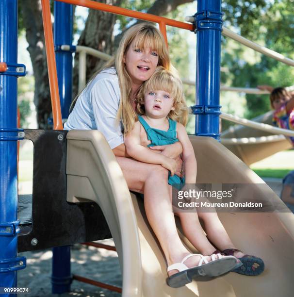 American actress Susan Olsen with her son Michael, circa 2001. Susan is best known for her role as Cindy Brady on the long-running television show...