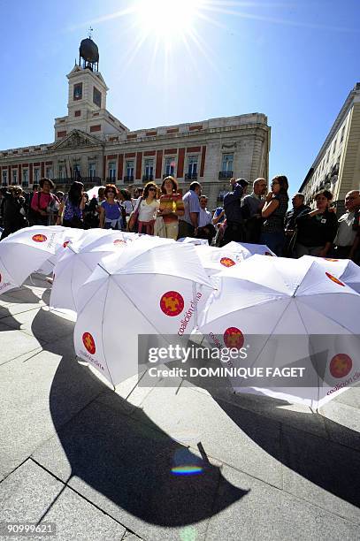 Environmental activists of Spanish movement "Coalicion Clima" demonstrate against global warming climate on September 21, 2009 in center of Madrid....