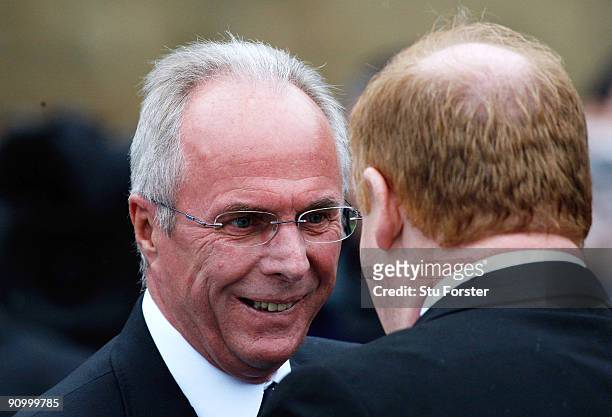 Former England manager Sven Goran Eriksson arrives before the Sir Bobby Robson Memorial Service at Durham Cathedral on September 21, 2009 in Durham,...