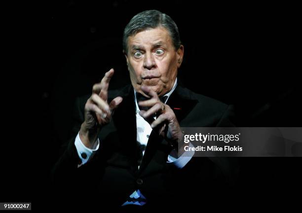 King of comedy Jerry Lewis performs at the Enmore Theatre "Laugh For Life" Concert to support Muscular Dystrophy Foundation Australia in their fund...