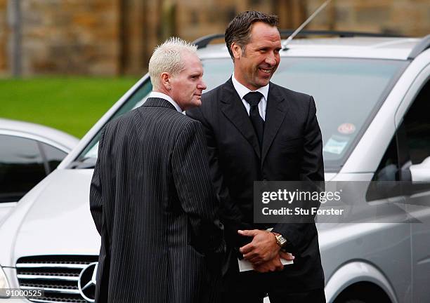 Former England footballers Paul Gascoigne and David Seaman look on after the Sir Bobby Robson Memorial Service at Durham Cathedral on September 21,...