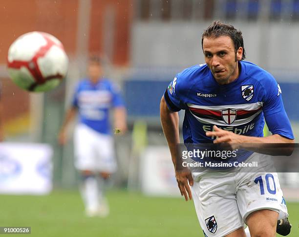 Giampaolo Pazzini of UC Sampdoria in action during the Serie A match between UC Sampdoria and AC Siena at the Luigi Ferraris Stadium on September 20,...