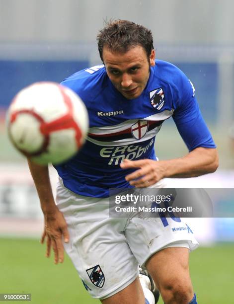 Giampaolo Pazzini of UC Sampdoria in action during the Serie A match between UC Sampdoria and AC Siena at the Luigi Ferraris Stadium on September 20,...