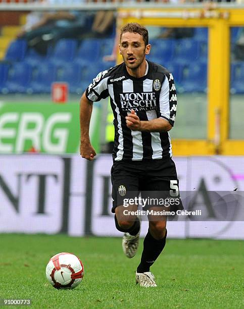 Francesco Parravicini of AC Siena in action during the Serie A match between UC Sampdoria and AC Siena at the Luigi Ferraris Stadium on September 20,...