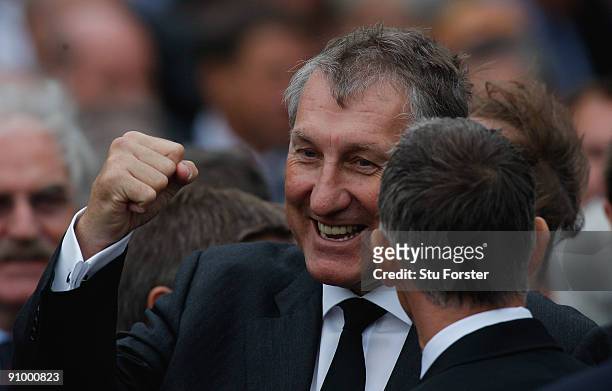 Former England footballers Terry Butcher shares a joke with Gary Lineker after the Sir Bobby Robson Memorial Service at Durham Cathedral on September...
