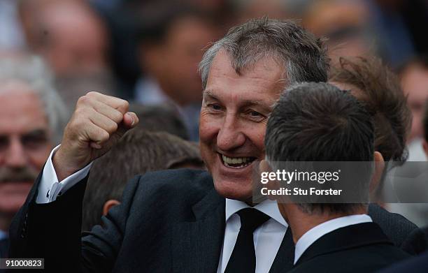 Former England footballers Terry Butcher shares a joke with Gary Lineker after the Sir Bobby Robson Memorial Service at Durham Cathedral on September...