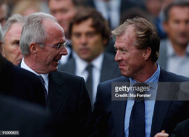 Former England managers Sven Goran Eriksson and Steve McClaren chat after the Sir Bobby Robson Memorial Service at Durham Cathedral on September 21,...
