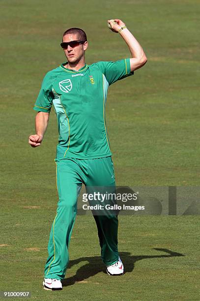 Wayne Parnell of South Africa throws the ball during a training session at SuperSport Park on September 21, 2009 in Centurion, South Africa. South...