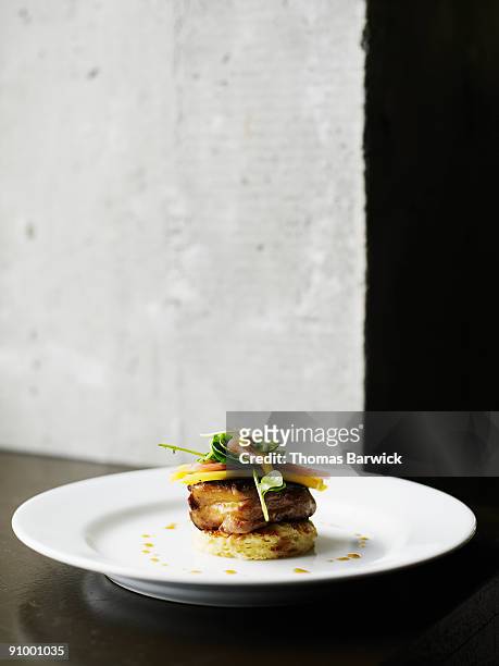 seared foie gras on brioche - foie gras photos et images de collection