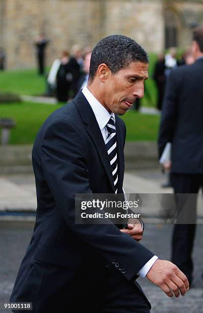 Newcastle United coach Chris Hughton looks on after the Sir Bobby Robson Memorial Service at Durham Cathedral on September 21, 2009 in Durham,...