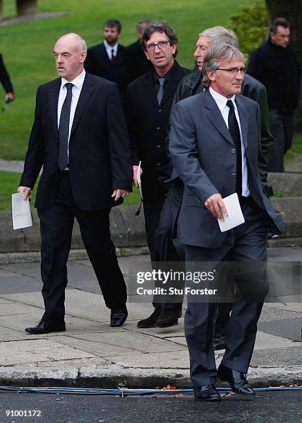 Former Ipswich Town players John Wark Paul Mariner and Russell Osman leave after the Sir Bobby Robson Memorial Service at Durham Cathedral on...