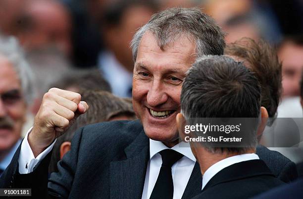 Former England footballers Terry Butcher and Gary Lineker share a joke after the Sir Bobby Robson Memorial Service at Durham Cathedral on September...