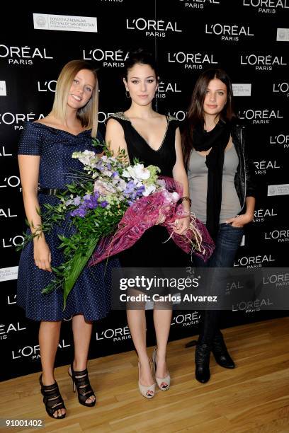 Spanish actresses Manuela Velles , Blanca Suarez and Miriam Giovanelli attend "Premio Revelacion del Cine Espanol" award at the Maria Cristina Hotel...