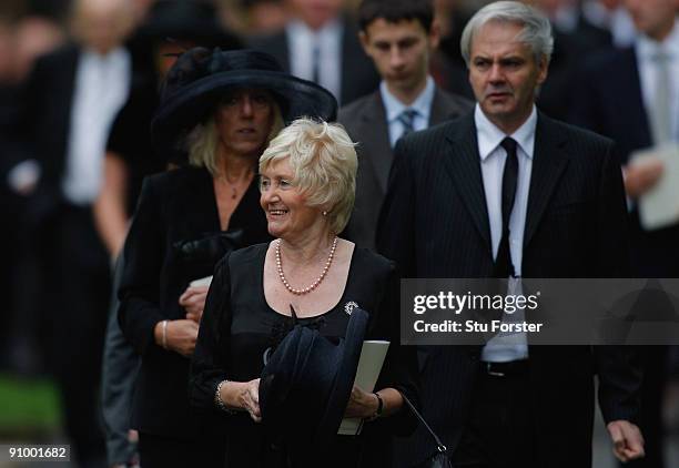 Lady Elsie Robson, wife of Sir Bobby Robson leaves with her family after the Sir Bobby Robson Memorial Service at Durham Cathedral on September 21,...