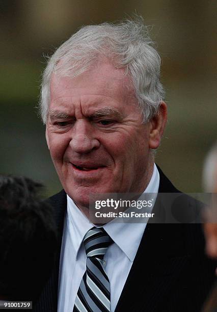 Former Southampton manager Lawrie McMenemy leaves after attending the Sir Bobby Robson Memorial Service at Durham Cathedral on September 21, 2009 in...