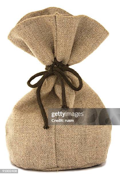 isolated burlap bag on white background - woven sacks stock pictures, royalty-free photos & images