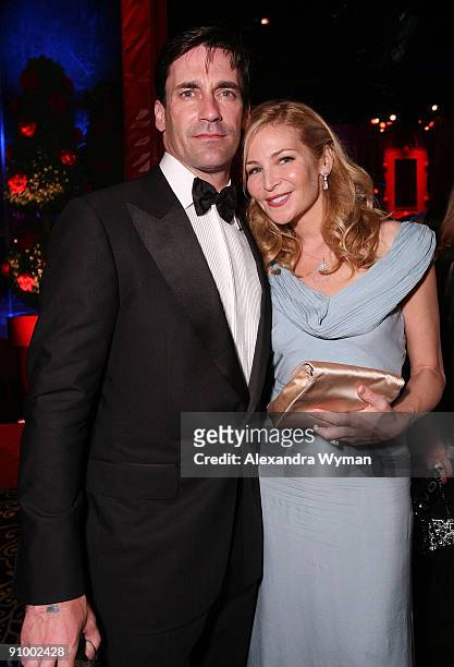 Jon Hamm and Jennifer Westfeldt attend HBO's post Emmy Awards reception at the Pacific Design Center on September 20, 2009 in West Hollywood,...
