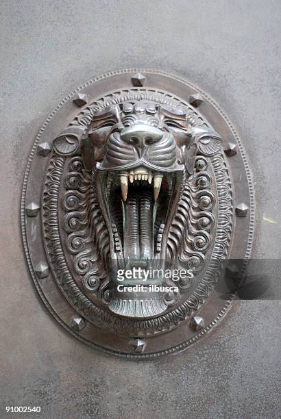 door ornament with lion - lion statue stock pictures, royalty-free photos & images