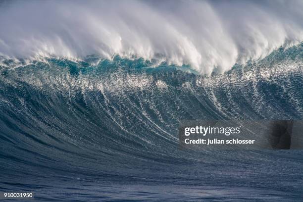 jaws, maui hawaii - big wave surfing stock-fotos und bilder