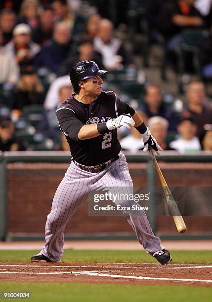 Troy Tulowitzki of the Colorado Rockies bats against the San Francisco Giants during their game at AT&T Park on September 16, 2009 in San Francisco,...