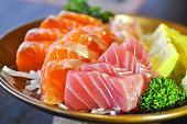 raw mackerel and raw  salmon
