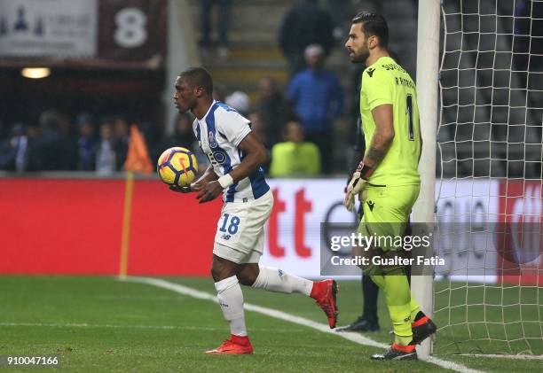 Porto forward Majeed Waris from Ghana with Sporting CP goalkeeper Rui Patricio from Portugal in the penalty shootout during the Taca da Liga Semi...