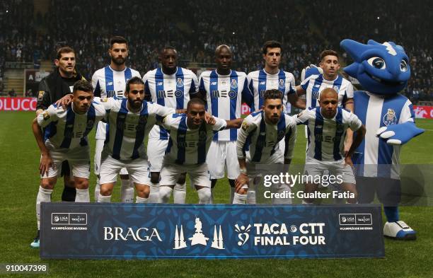 Porto players pose for a team photo before the start of the Taca da Liga Semi Final match between Sporting CP and FC Porto at Estadio Municipal de...