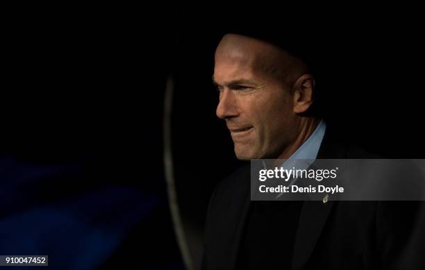 Zinedine Zidane, Manager of Real Madrid looks on before the start of the Copa del Rey, Quarter Final, Second Leg match between Real Madrid and...