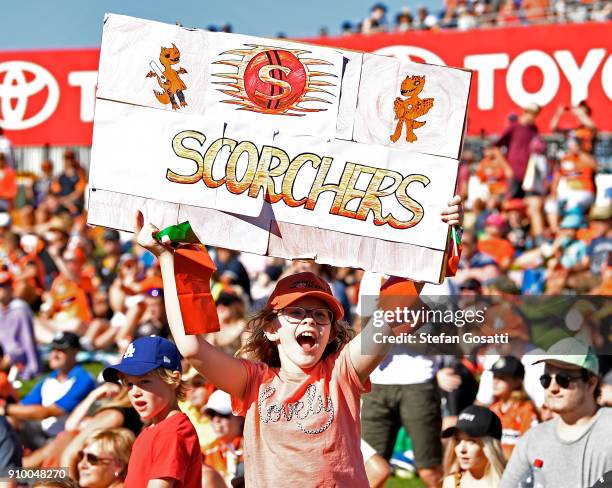 Scorchers fans enjoy the atmosphere during the Big Bash League match between the Perth Scorchers and the Adelaide Strikers at WACA on January 25,...