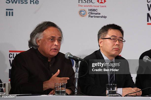 Indian Minister for Environment and Forests Jairam Ramesh and Director general of climate change Su Wei attend the 2009 Climate Week NYC kickoff at...