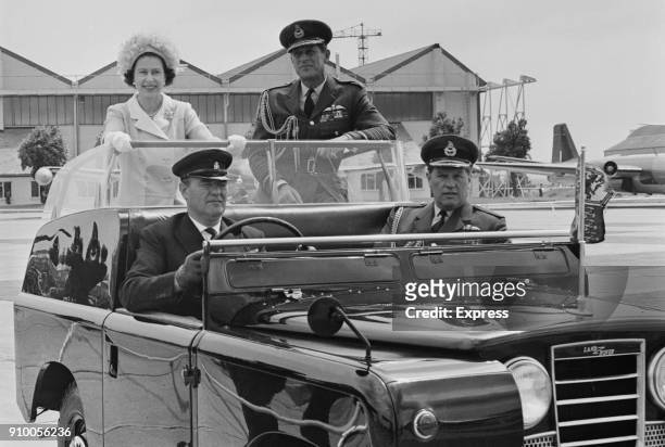 Queen Elizabeth II and Prince Philip arrive at Abingdon to visit display to celebrate 50th Birthday of the RAF, 15th June 1968.